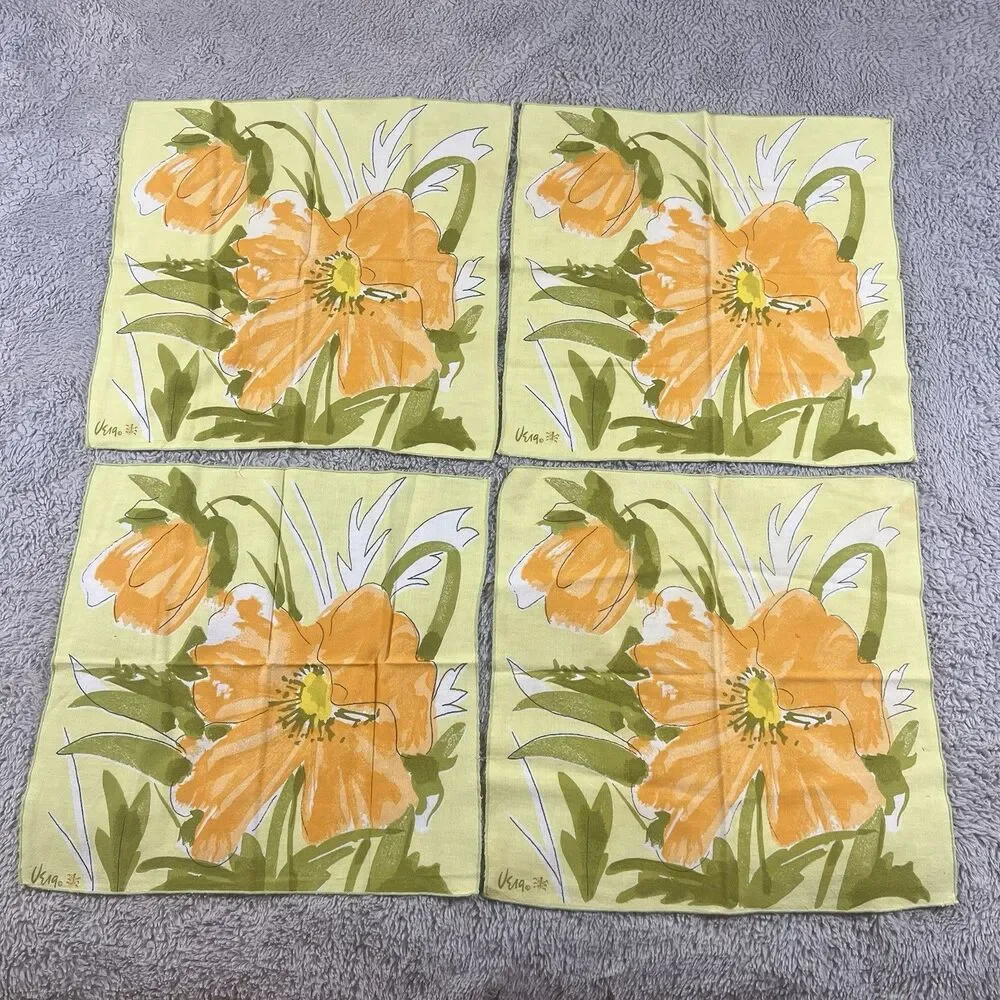 VERA Neumann Vintage MCM Orange Poppy Flower Yellow Napkins 15X15” Set of 8